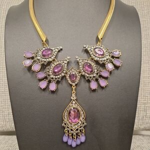 Erica Lyons Purple and Gold Tone Statement Necklace